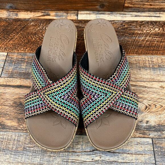 Skechers Beverlee Delighted Cork Wedge Sandal Women's 8.5 Strappy Rainbow Shoe - Picture 6 of 9